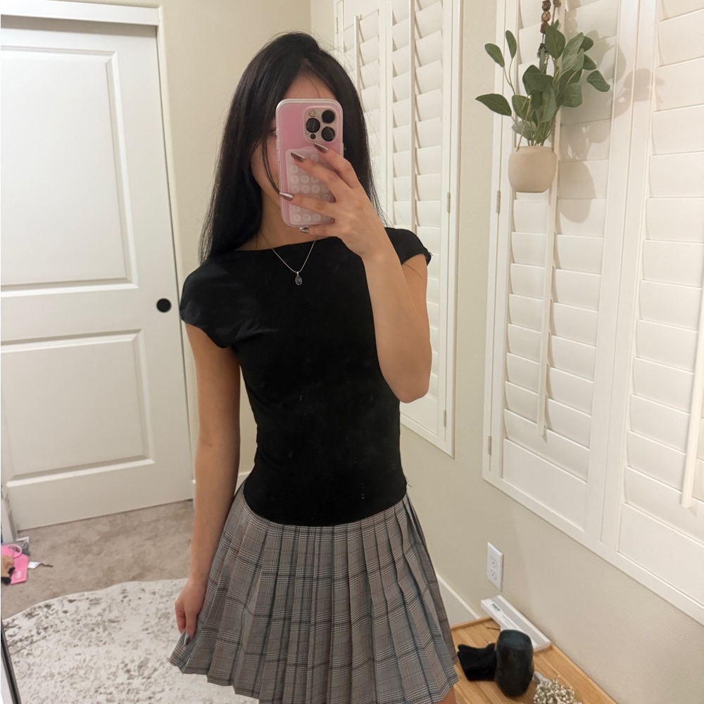 Black Top and Plaid Skirt